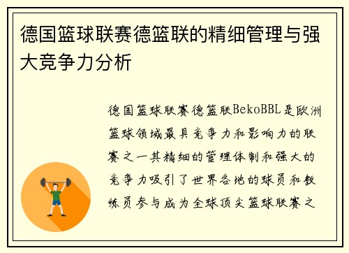 德国篮球联赛德篮联的精细管理与强大竞争力分析 德国篮球联赛德篮联的精细管理与强大竞争力分析